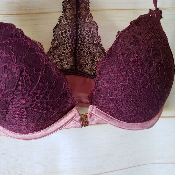 PINK Victoria's Secret Date Push-Up Lace Bra Women's Size 34D Pink Burgundy - Picture 4 of 15